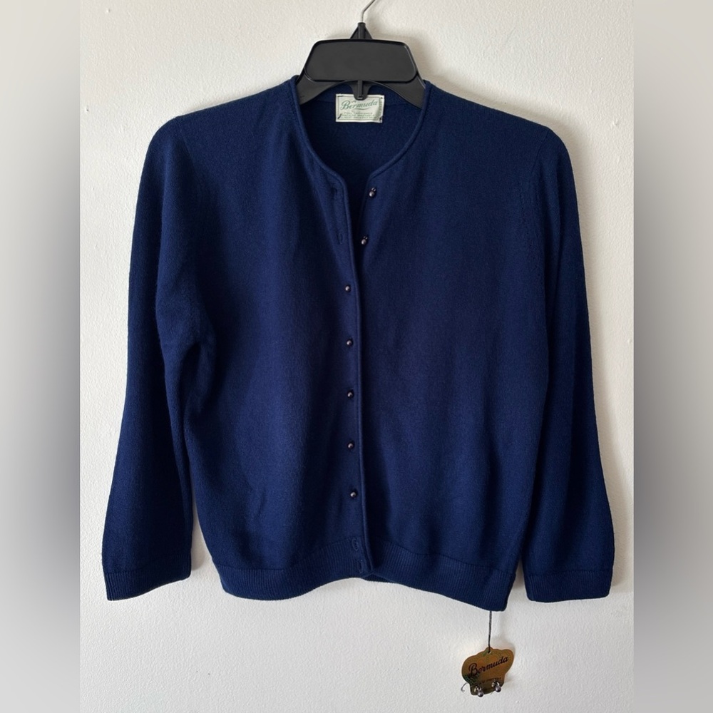 Bermuda Navy Blue Orlon Acrylic Vintage Classic Cardigan Sweater size small new